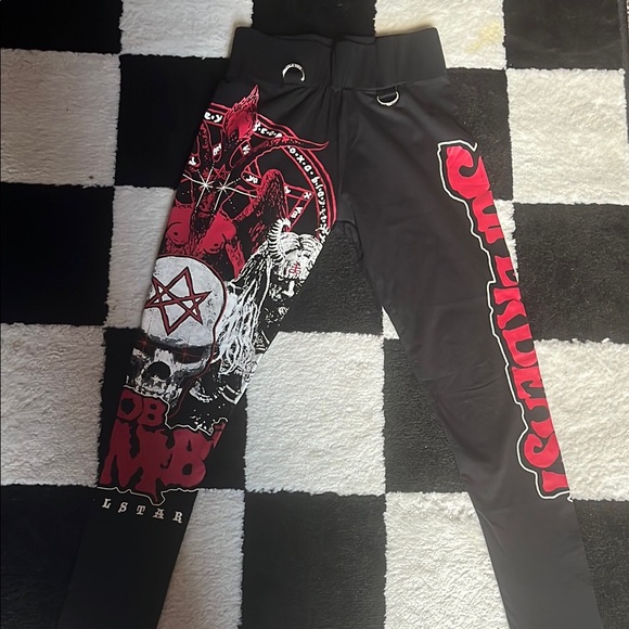 ‼️RARE‼️DISCONTINUED‼️KILLSTAR X Rob Zombie Black Red Leggings Small - Picture 3 of 7